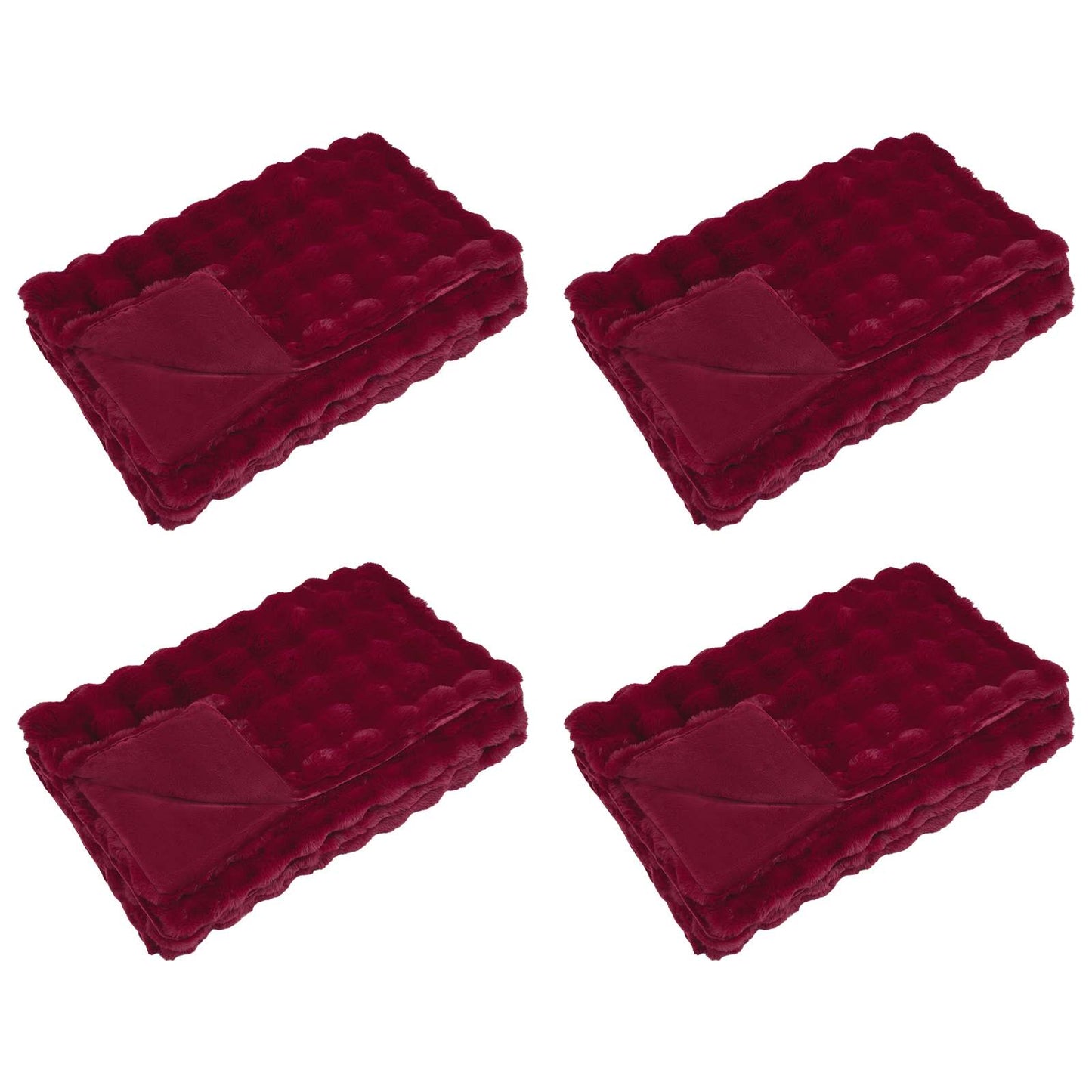 VidaXL couverture en fausse fourrure de lapin olite 4 pcs polyester rouge bordeaux