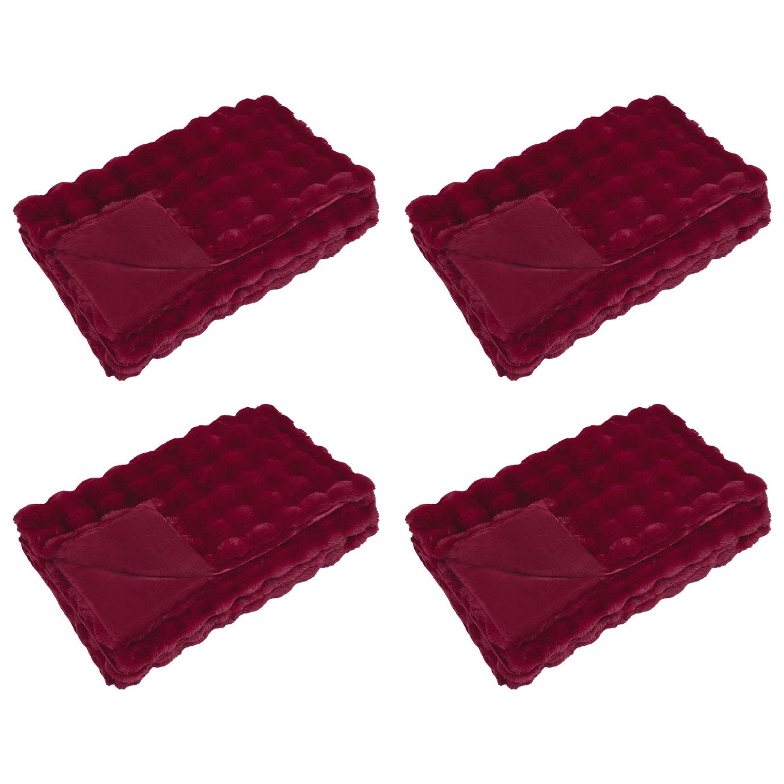 VidaXL couverture en fausse fourrure de lapin olite 4 pcs polyester rouge bordeaux