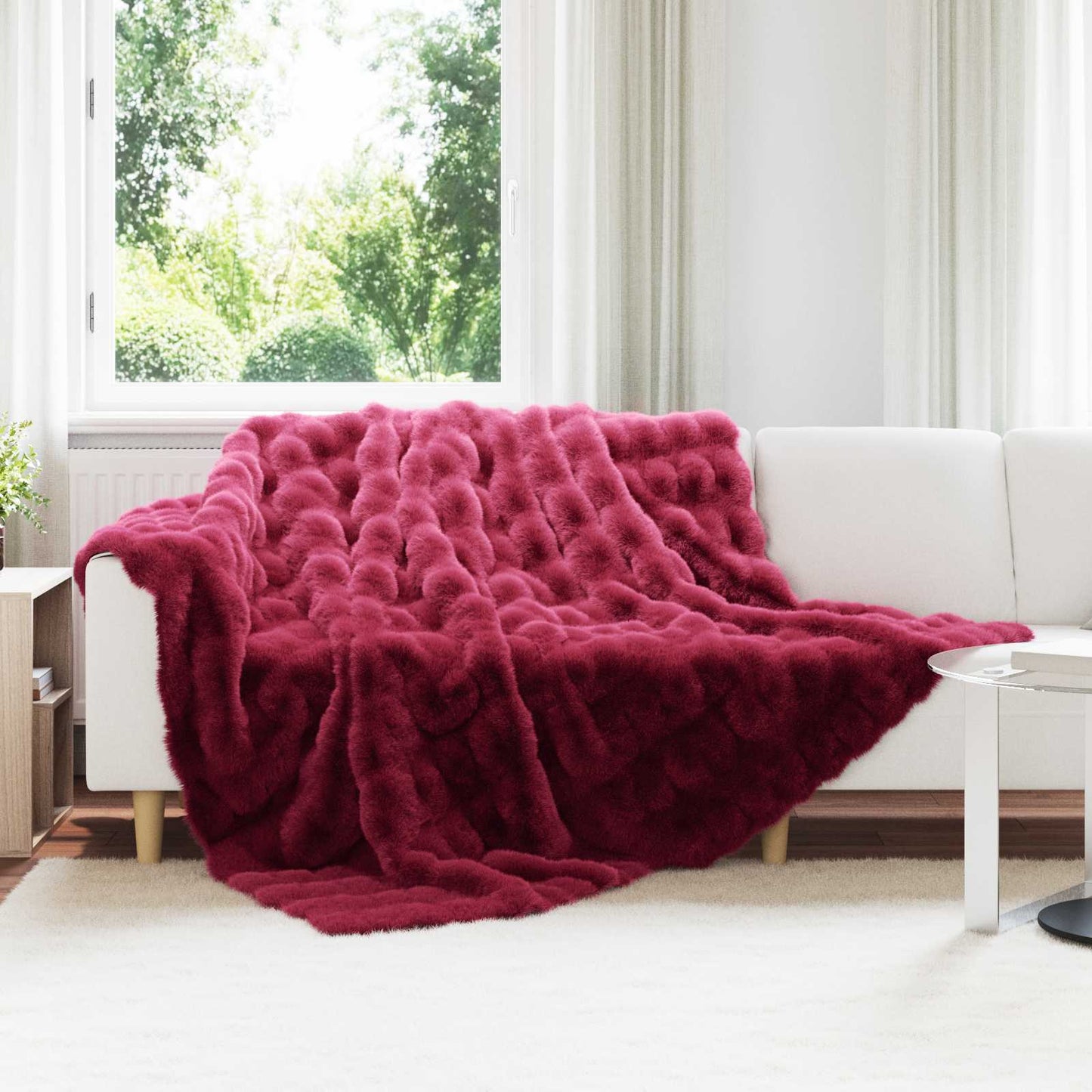 VidaXL couverture en fausse fourrure de lapin olite 4 pcs polyester rouge bordeaux