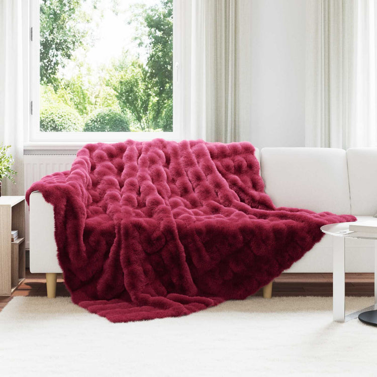 VidaXL couverture en fausse fourrure de lapin olite 4 pcs polyester rouge bordeaux