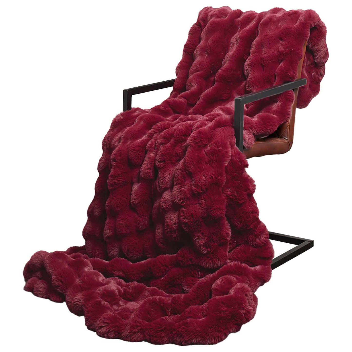 VidaXL couverture en fausse fourrure de lapin olite 4 pcs polyester rouge bordeaux