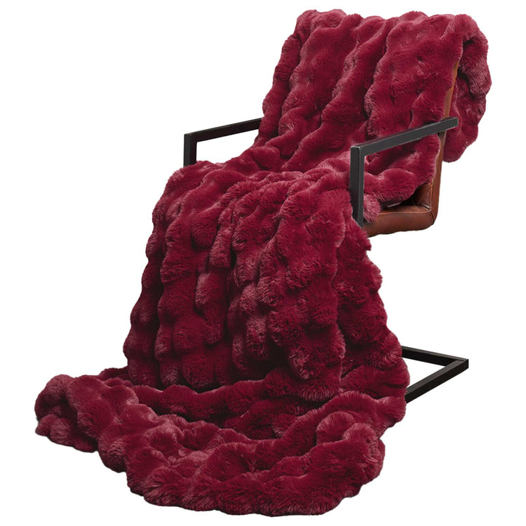 VidaXL couverture en fausse fourrure de lapin olite 4 pcs polyester rouge bordeaux