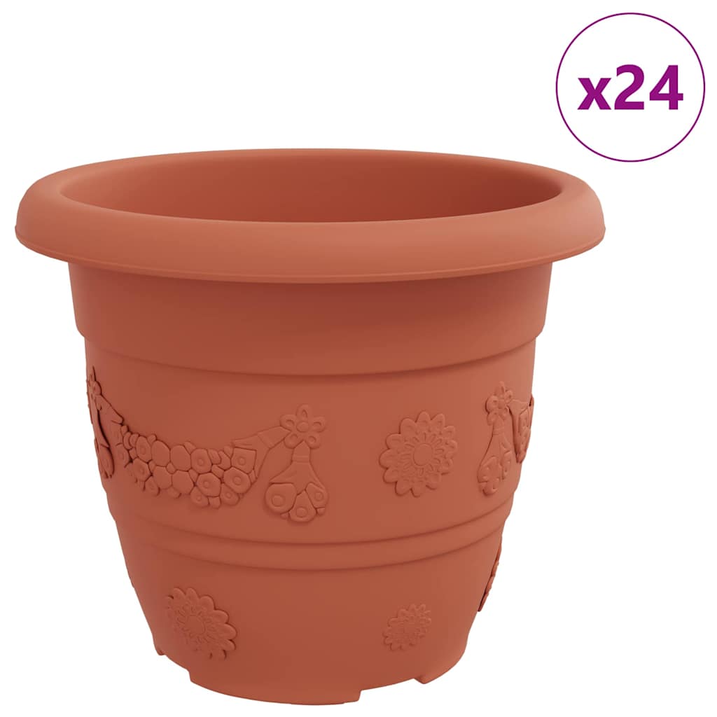 Vidaxl pot de fleur rond 24 pcs rouge brique ø 26 x 21,5 cm en plastique