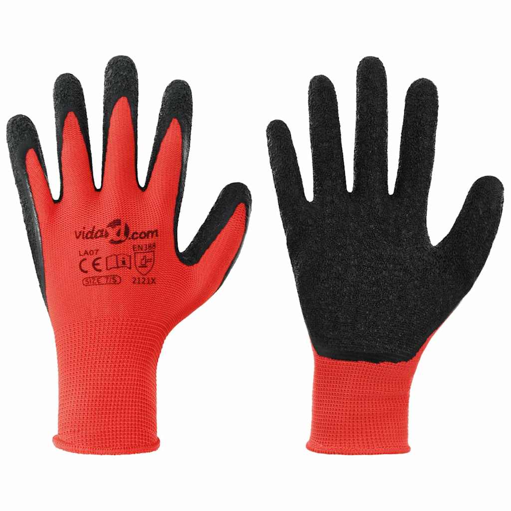 Vidaxl gants de travail 24 pcs revêtement latex rouge et noir 7 s