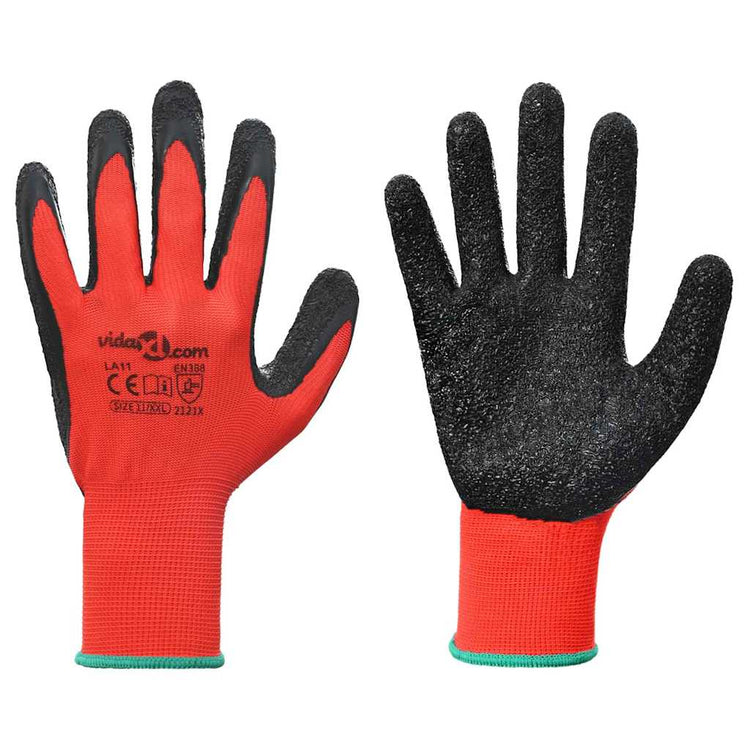 Vidaxl gants de travail 24 pcs rouge et noir 11 xxl revêtement latex