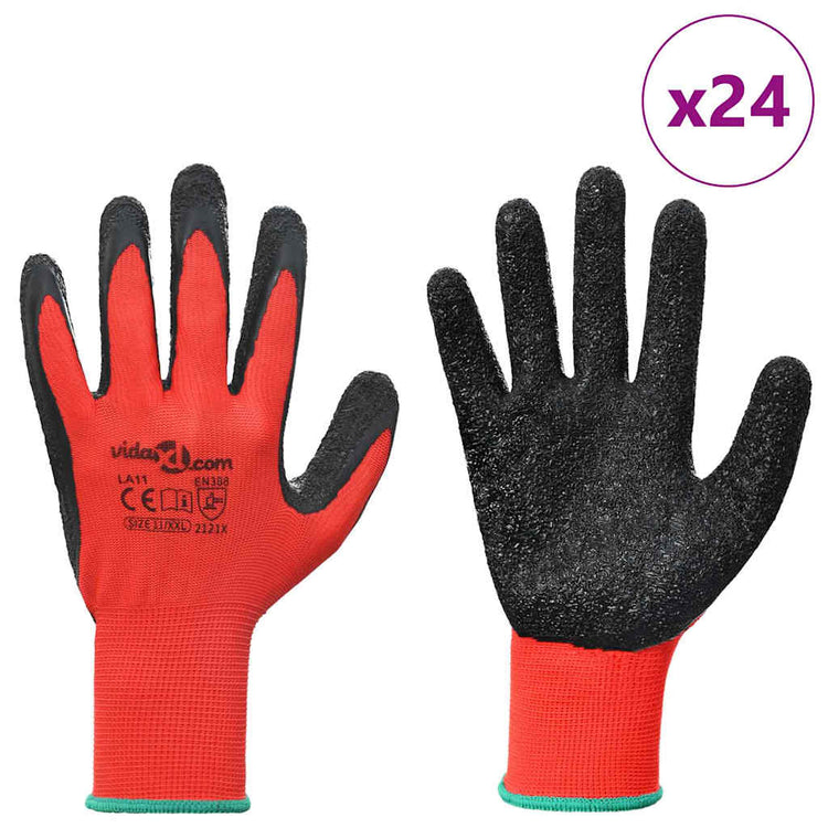 Vidaxl gants de travail 24 pcs rouge et noir 11 xxl revêtement latex