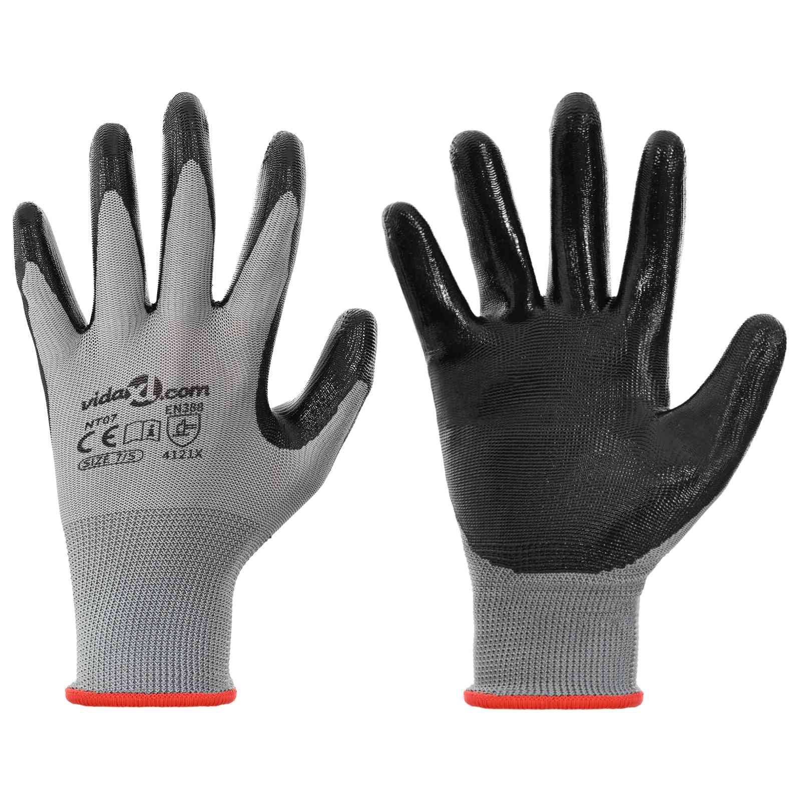 Vidaxl gants de travail 12 pcs gris et noir 7 s polyester