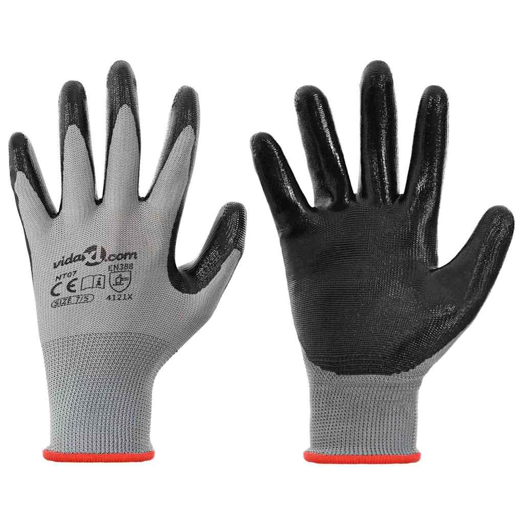 Vidaxl gants de travail 24 pcs gris et noir 7 s polyester