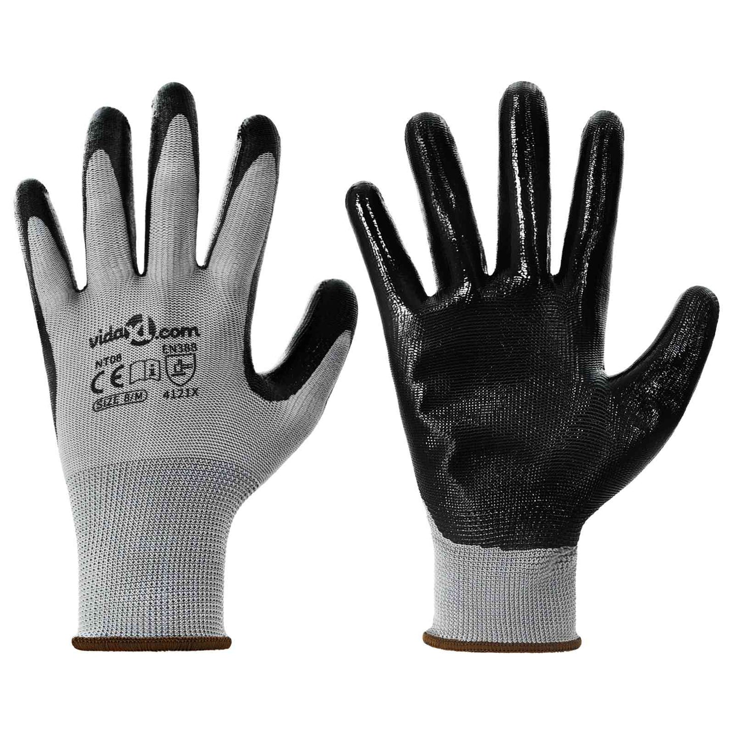VidaXL gants de travail 24 pcs gris et noir 8 m polyester