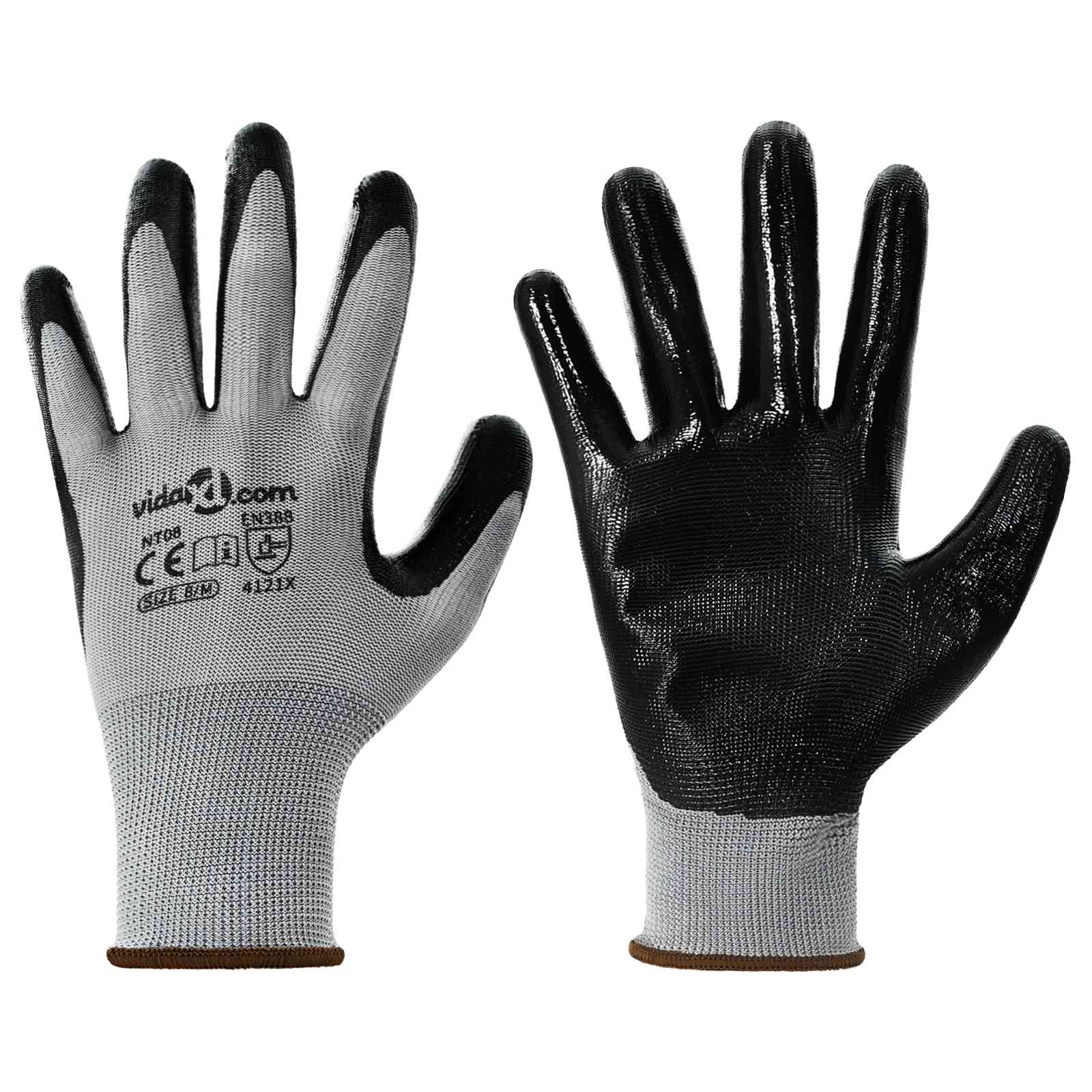 VidaXL gants de travail 24 pcs gris et noir 8 m polyester
