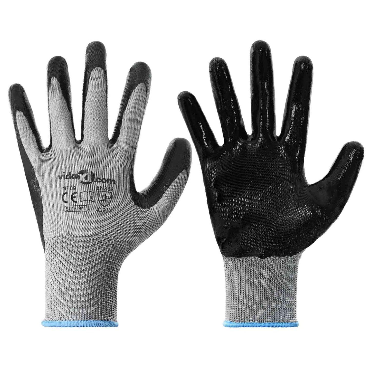 Vidaxl gants de travail 24 pcs gris et noir 9 l polyester
