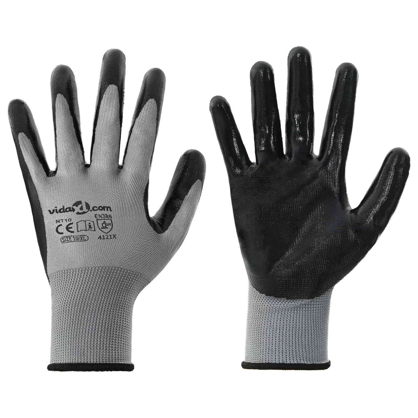 Vidaxl gants de travail 24 pcs gris et noir 10 xl polyester