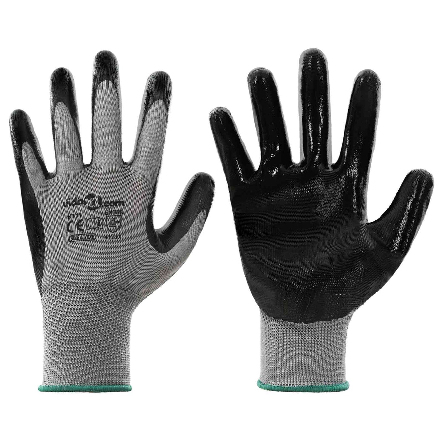 VidaXL gants de travail 24 pcs gris et noir 11 xxl polyester