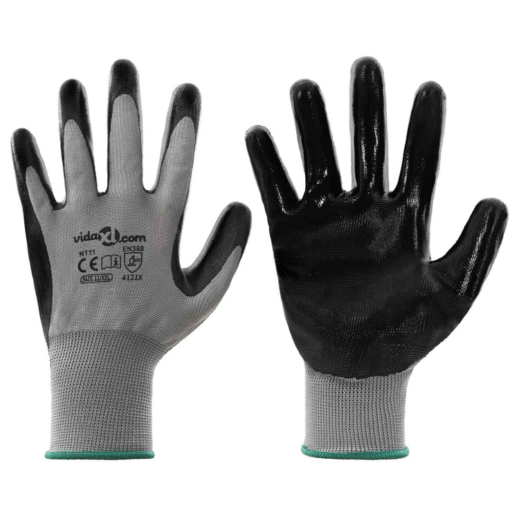 VidaXL gants de travail 24 pcs gris et noir 11 xxl polyester