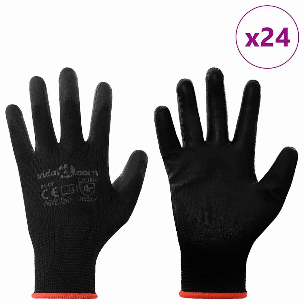 VidaXL gants de travail 24 pcs noir 7 s polyester