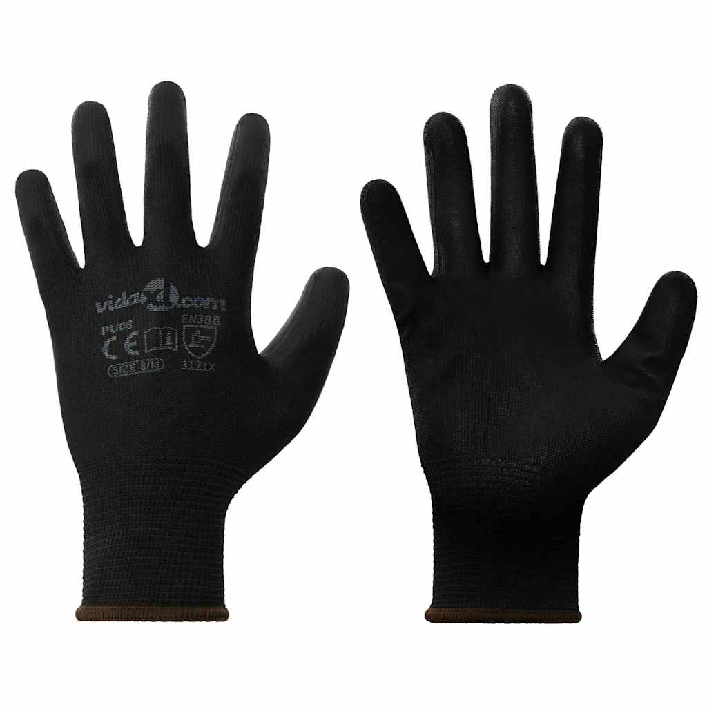 VidaXL gants de travail 12 pcs noir 8 m polyester