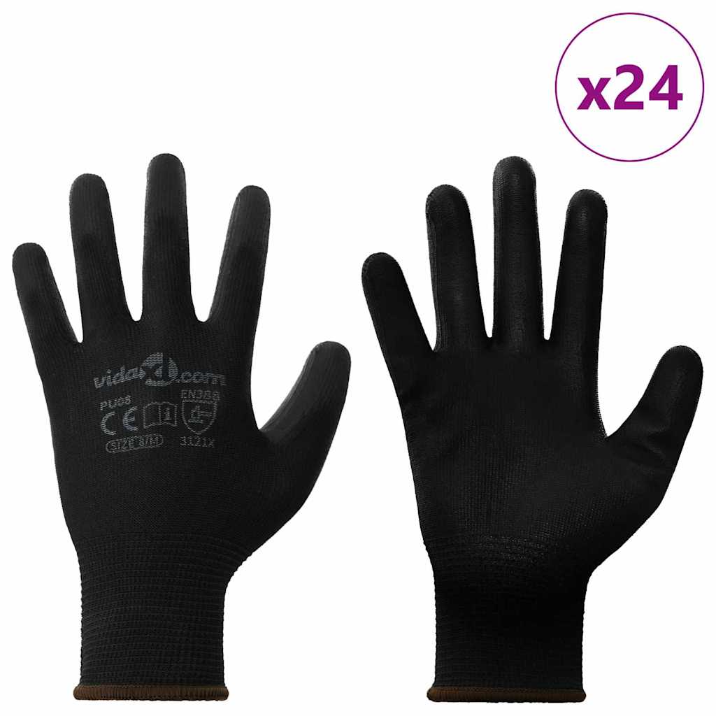 VidaXL gants de travail 24 pcs noir 8 m polyester