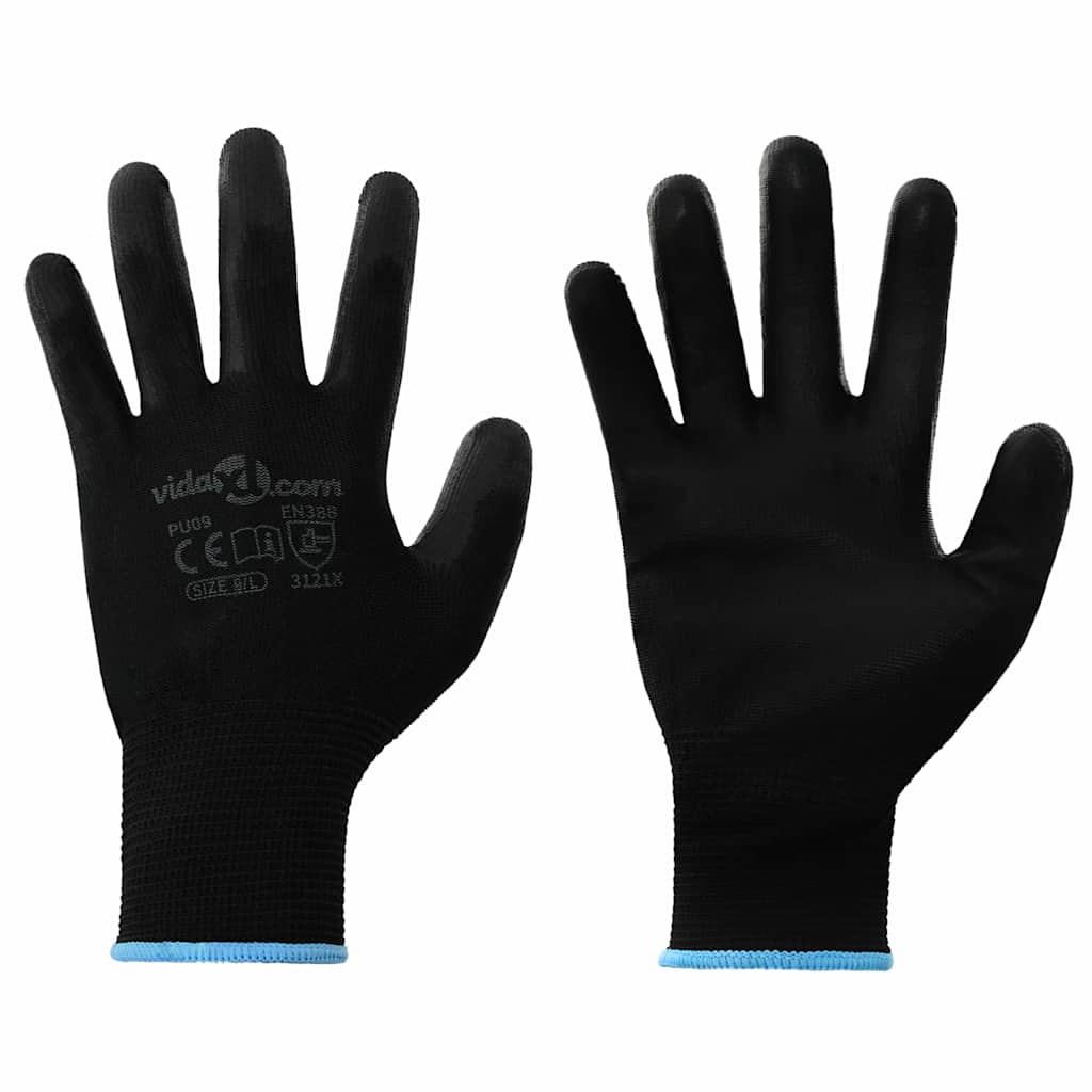 VidaXL gants de travail 24 pcs noir 9 l polyester