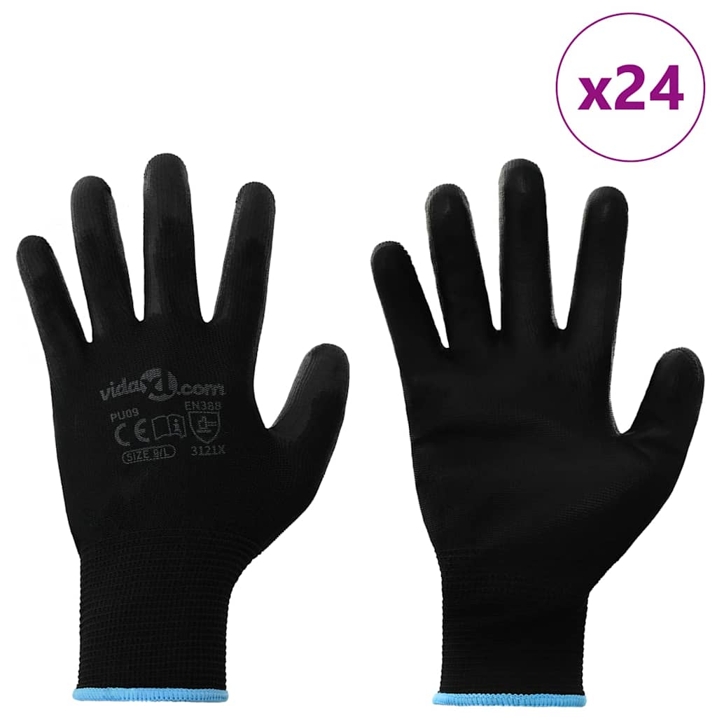 VidaXL gants de travail 24 pcs noir 9 l polyester