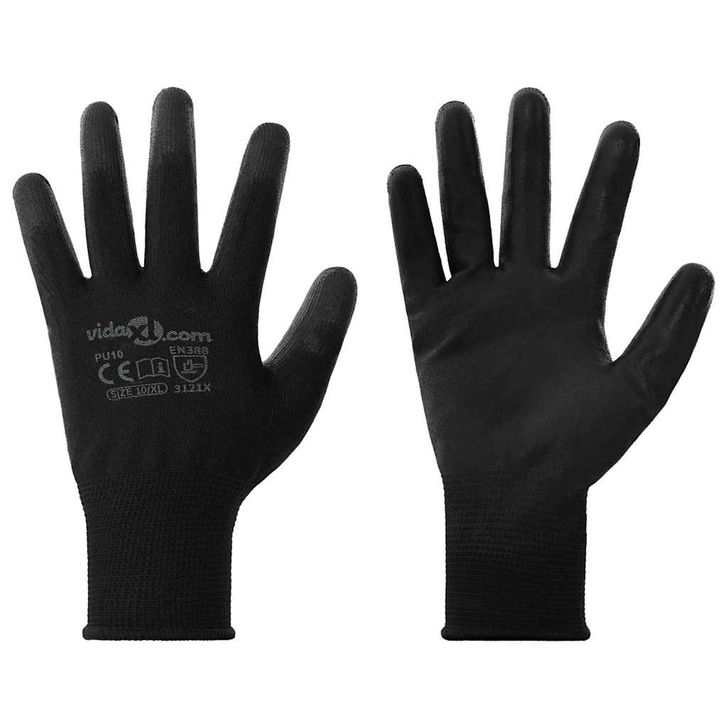 Vidaxl gants de travail 12 pcs noir 10 xl polyester