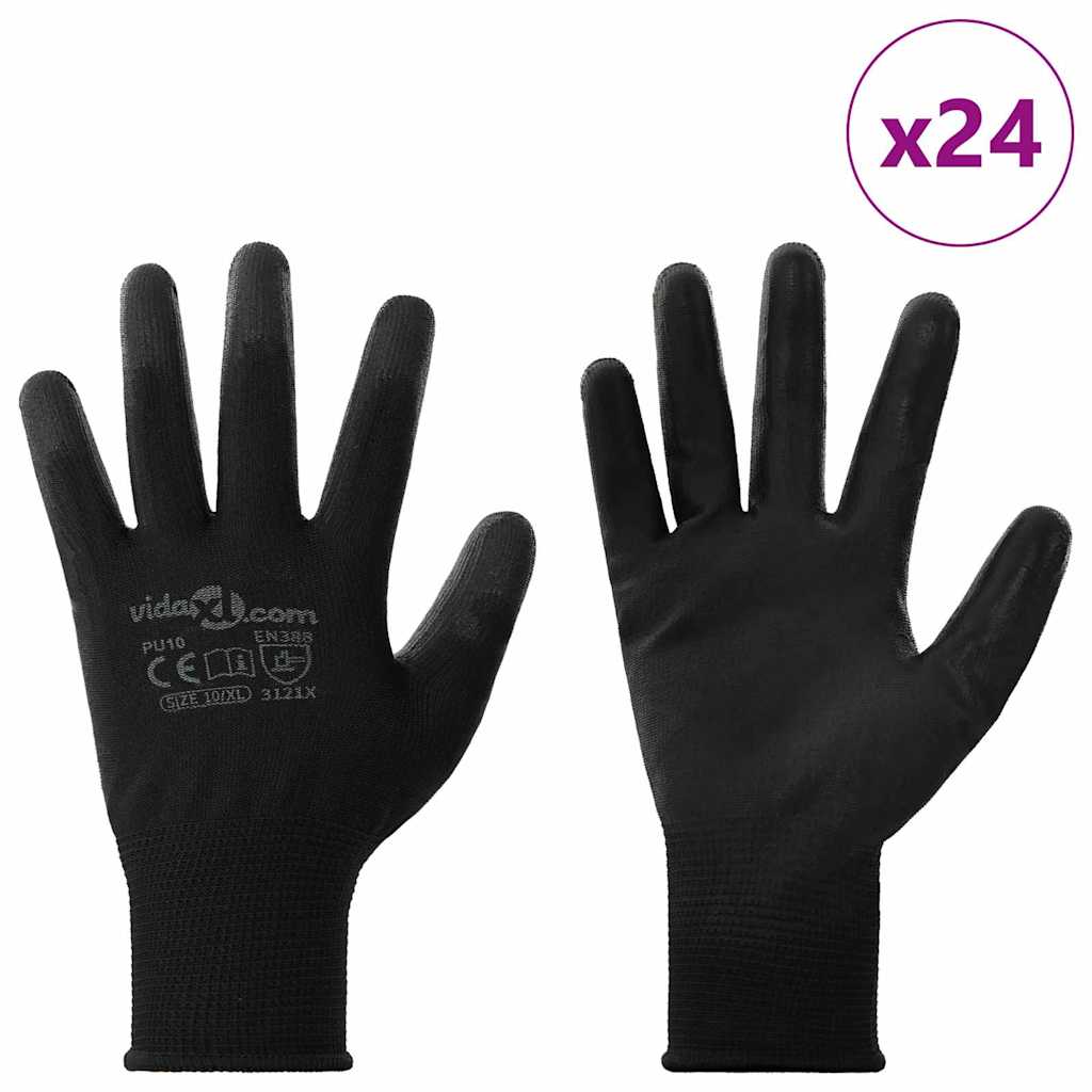 Vidaxl gants de travail 24 pcs noir 10 xl polyester