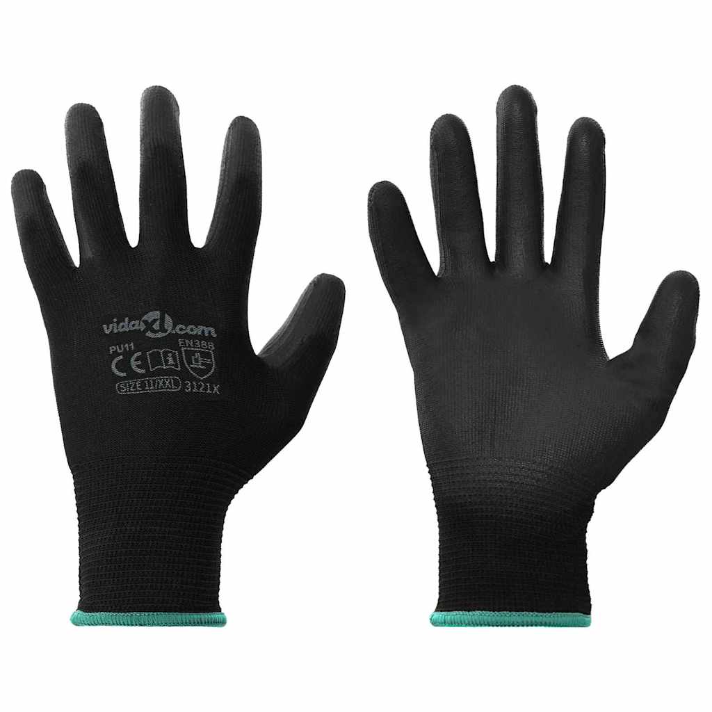 VidaXL gants de travail 24 pcs noir 11 xxl polyester