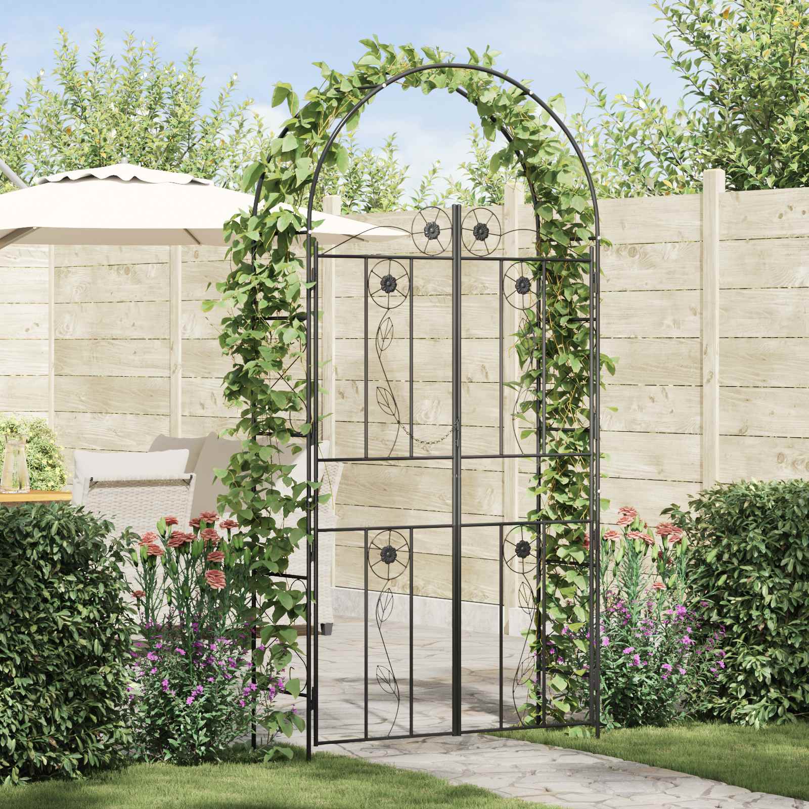 Vidaxl arche de jardin uni noir 115 x 37 x 226 cm