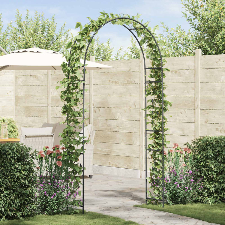 VidaXL Arche de jardin fleurs noir 115 x 37 x 231 cm