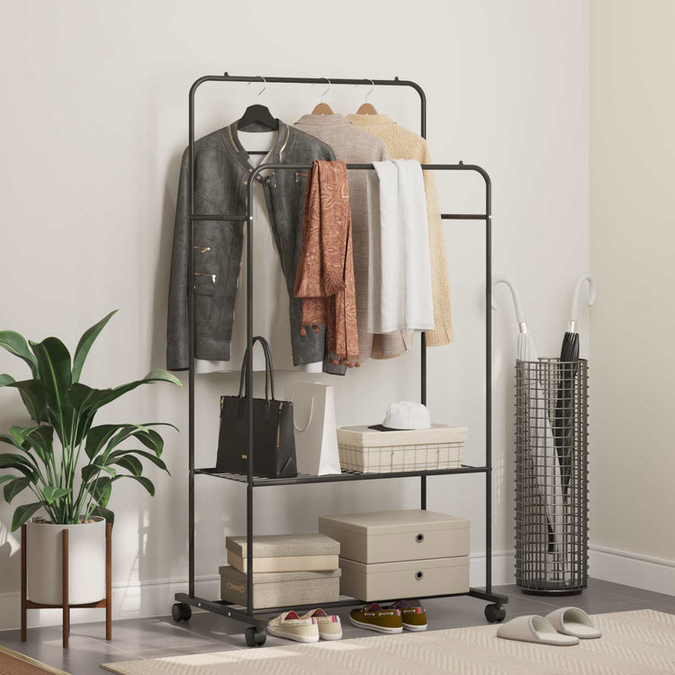 Vidaxx portant à vêtements avec étagère à roulettes avec rangement noir 80 x 53 x 156 cm
