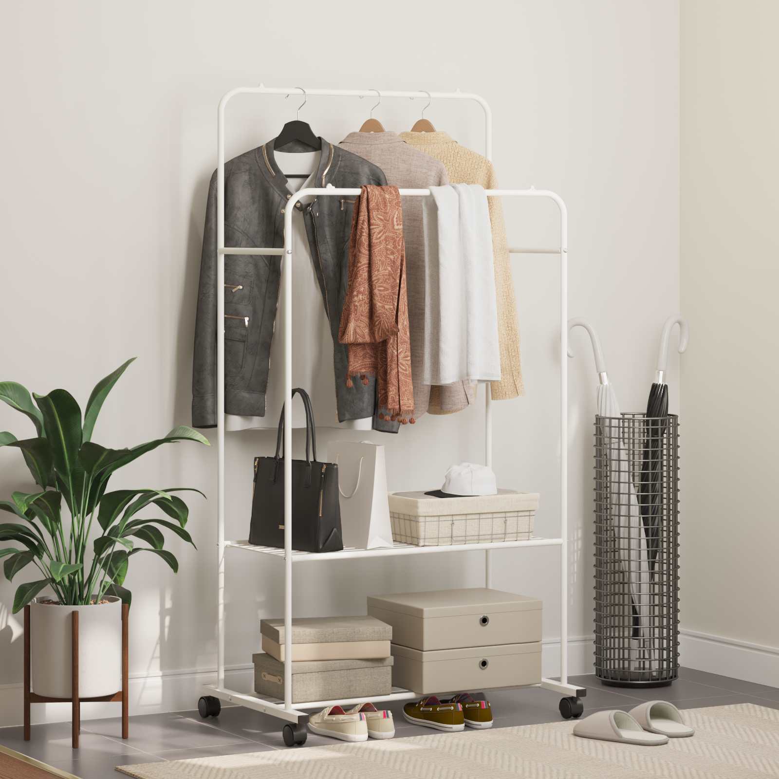 Vidaxx portant à vêtements avec étagère à roulettes avec rangement blanc 80 x 53 x 156 cm
