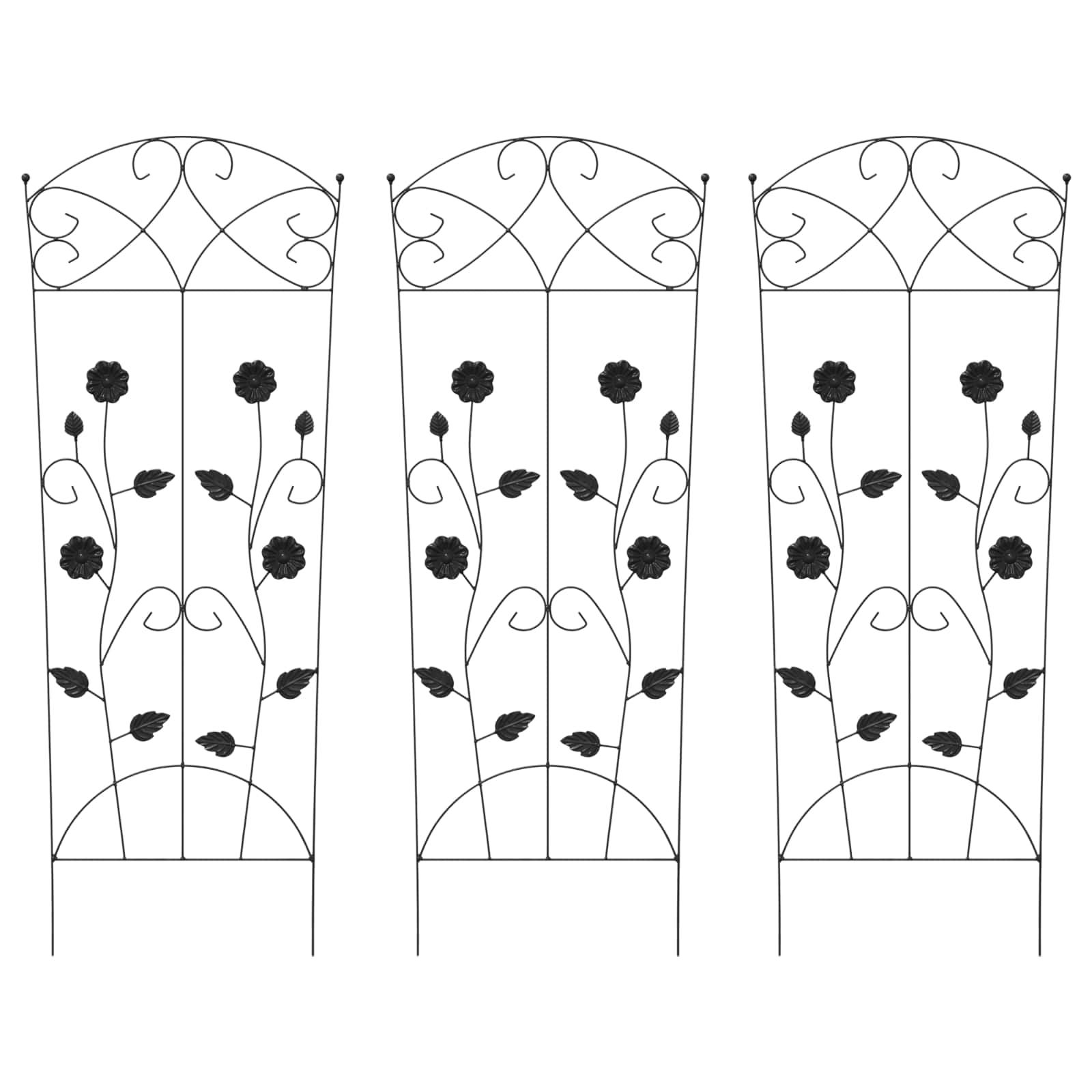 Vidaxl clôture de jardin 3 pcs noir 110,5 x 42,5 cm acier