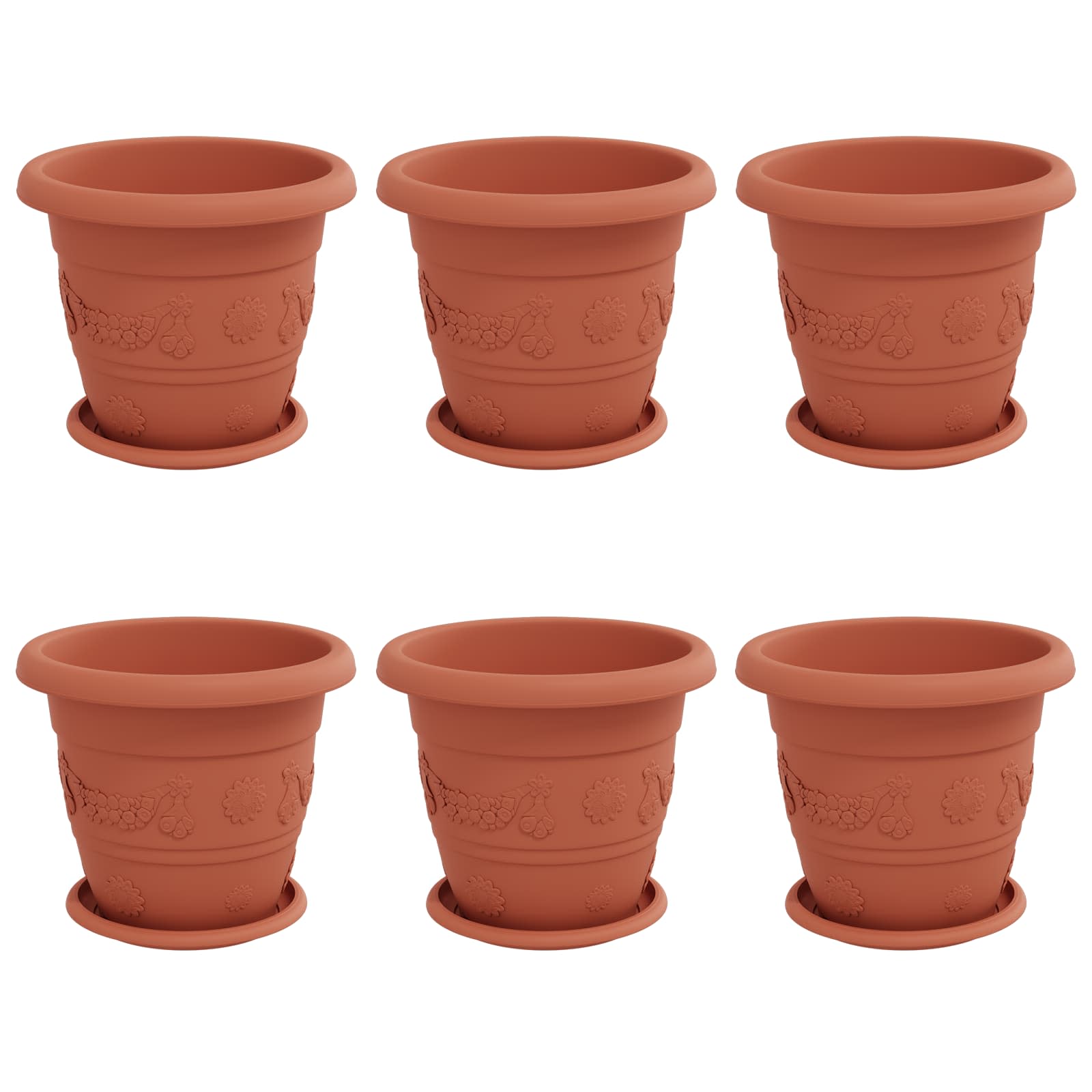 Vidaxl pots de plantes 6 pcs rouge brique ø 26 x 21,5 cm en plastique