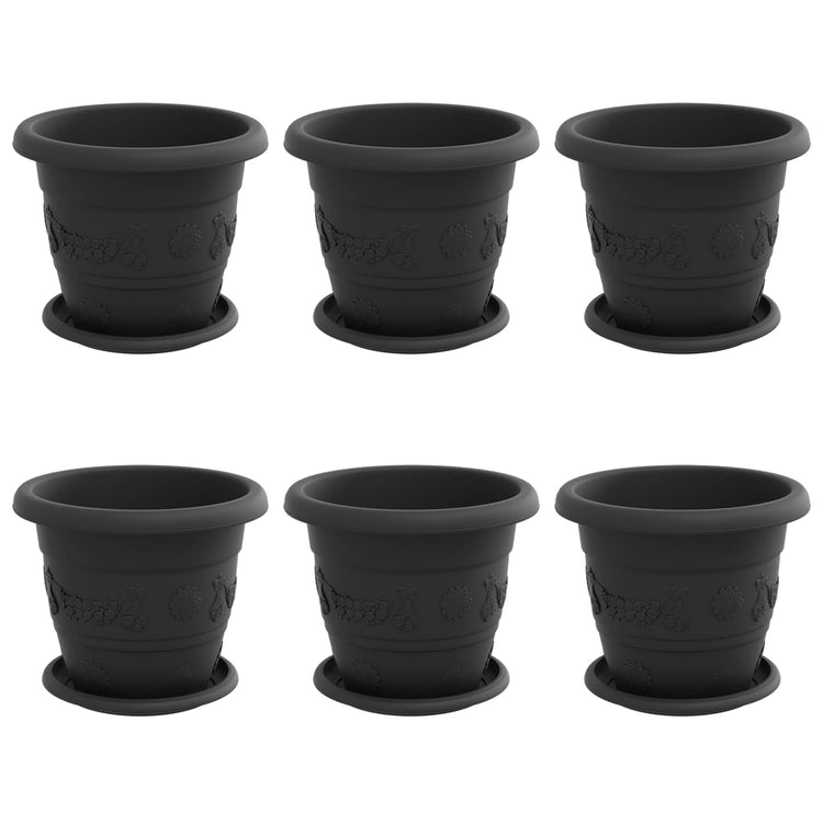 Vidaxxl pots de fleurs 6 pcs noir ø 26 x 21,5 cm en plastique
