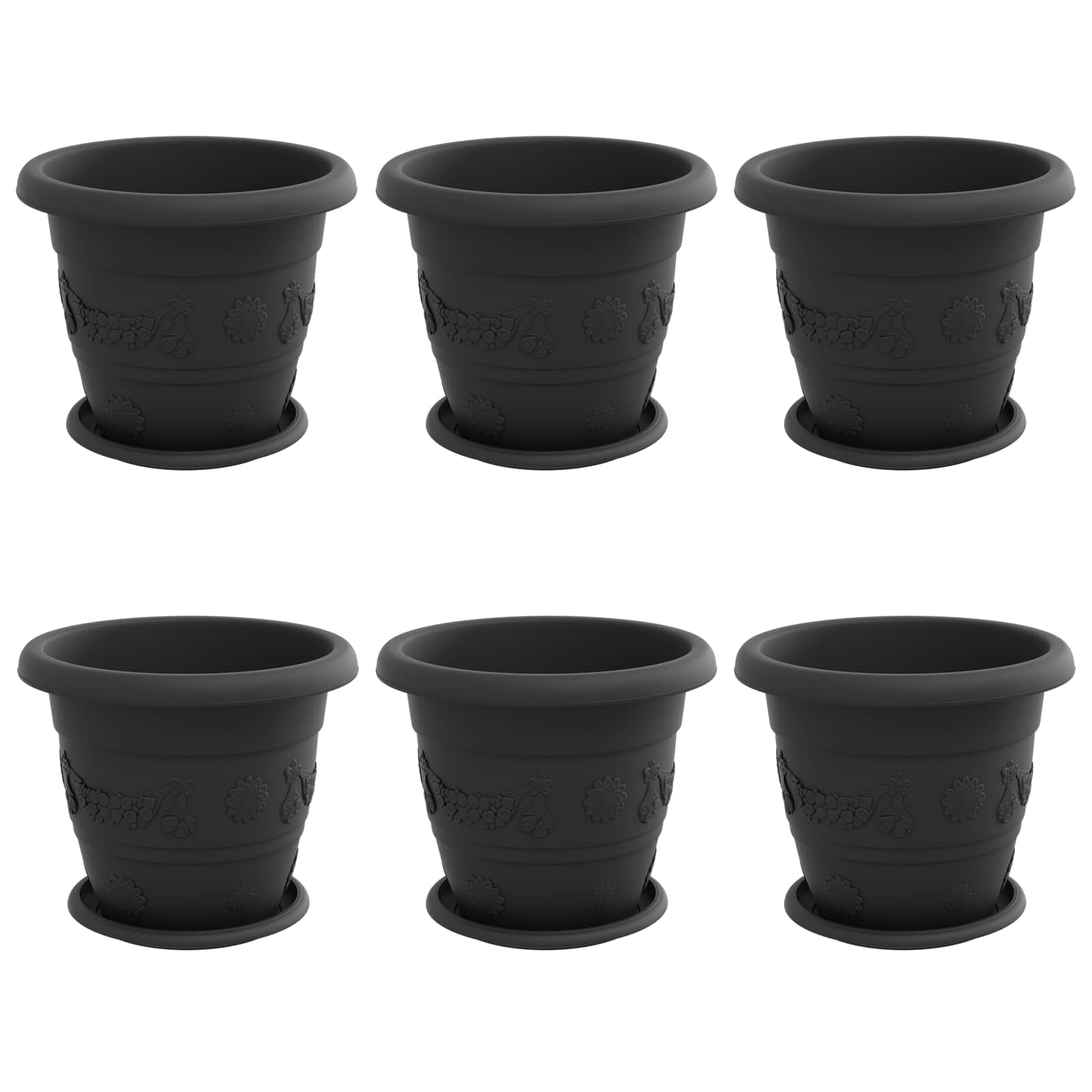 Vidaxxl pots de fleurs 6 pcs noir ø 26 x 21,5 cm en plastique