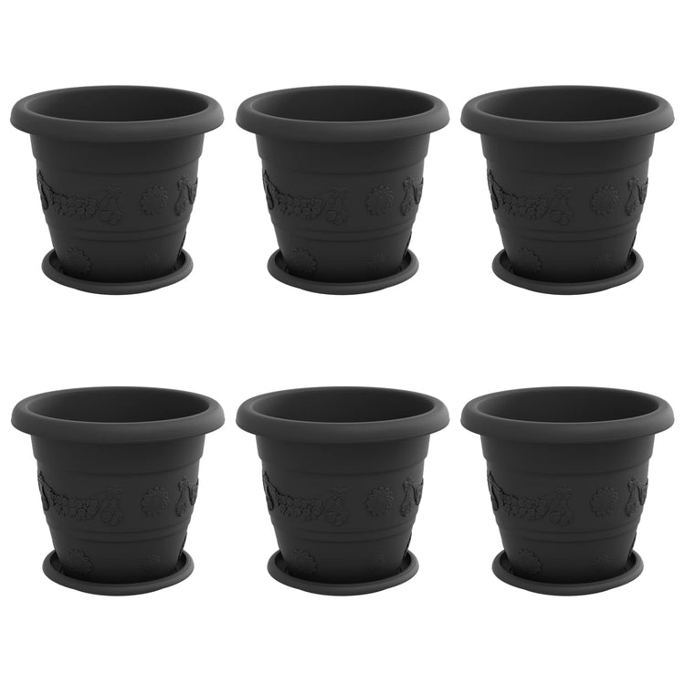 Vidaxxl pots de fleurs 6 pcs noir ø 26 x 21,5 cm en plastique