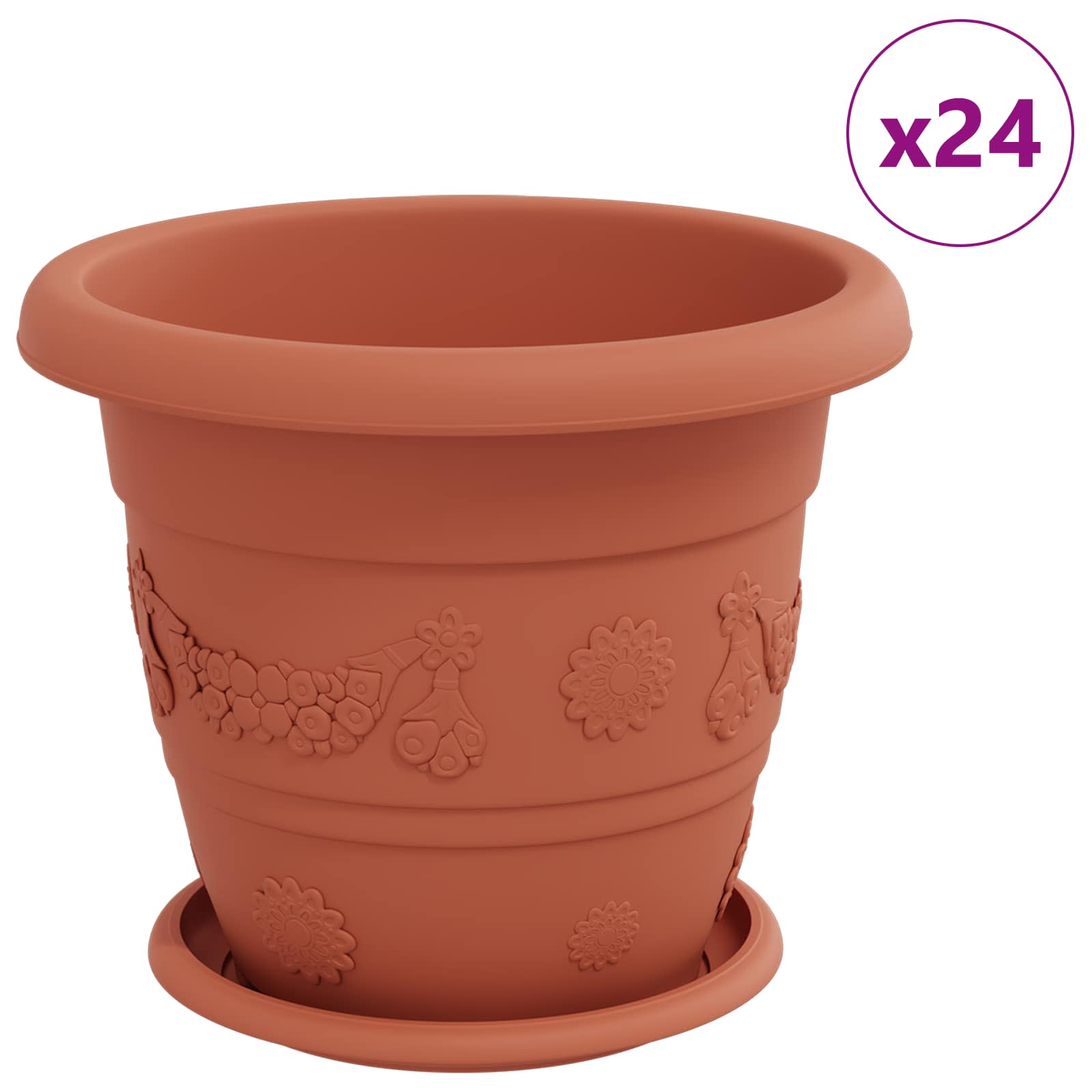 Vidaxxl pots de plantes 24 pcs rouge brique ø 26 x 21,5 cm en plastique