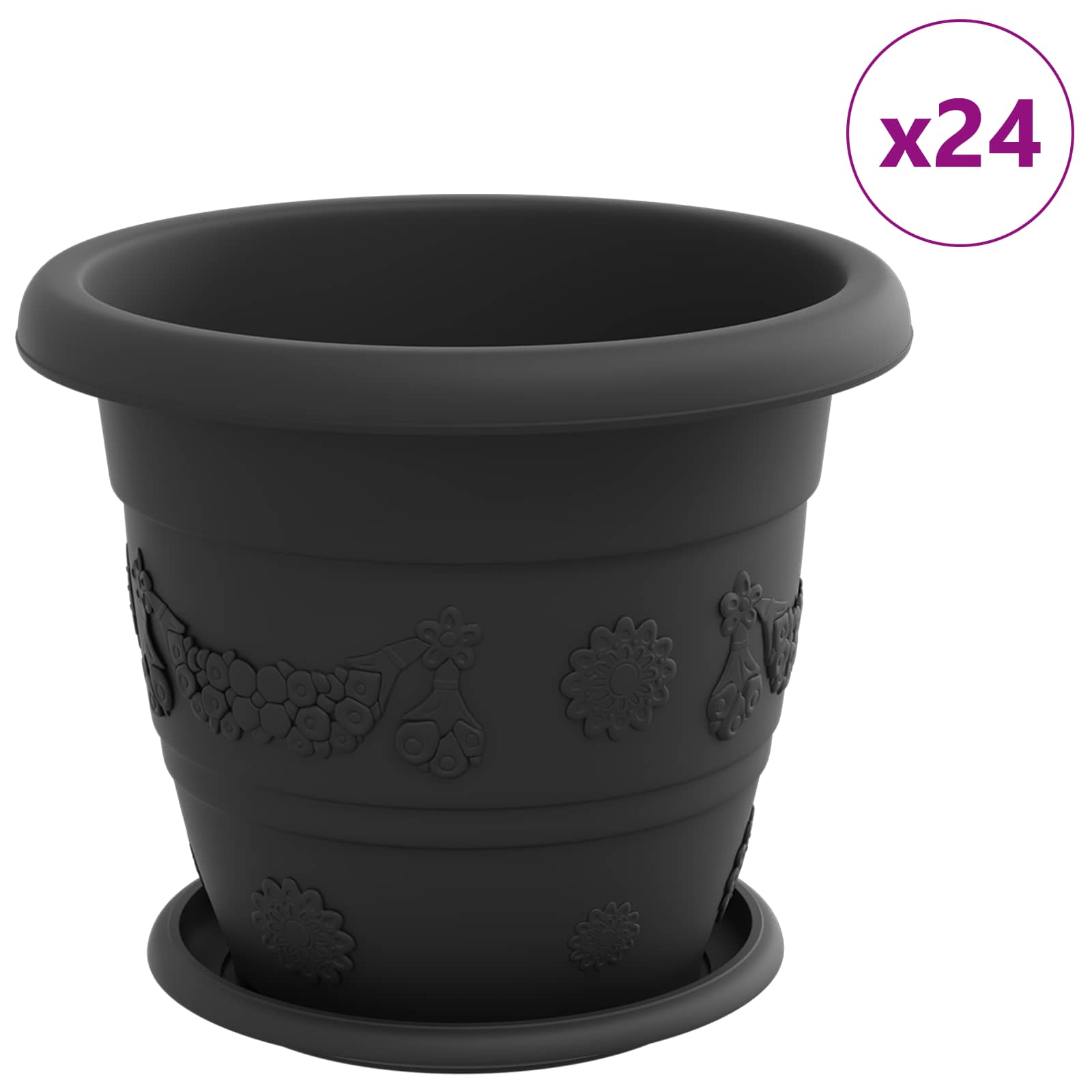 Vidaxxl pots de plantes 24 pcs noir ø 26 x 21,5 cm en plastique