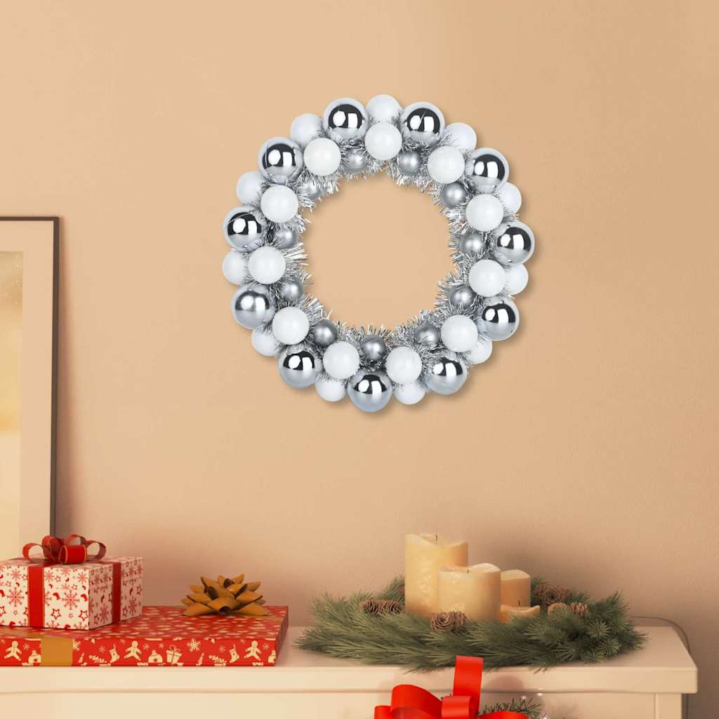 VidaXL couronnes de boules de Noël 2 pcs blanc et argent 33 x 33 x 7 cm polystyrène