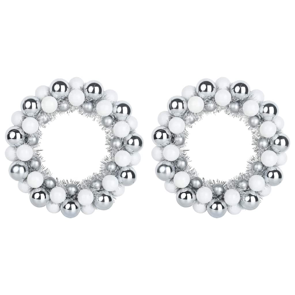 VidaXL couronnes de boules de Noël 2 pcs blanc et argent 33 x 33 x 7 cm polystyrène