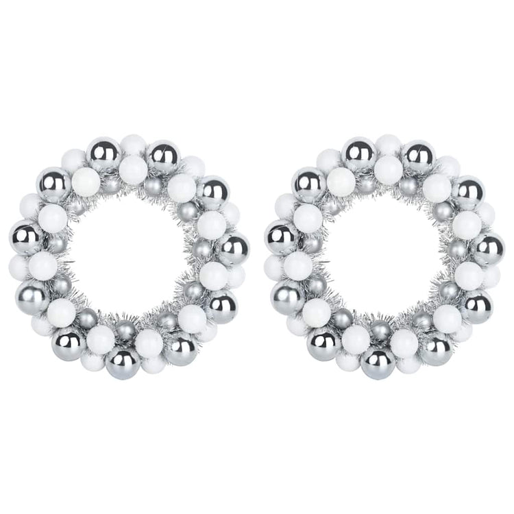 VidaXL couronnes de boules de Noël 2 pcs blanc et argent 33 x 33 x 7 cm polystyrène