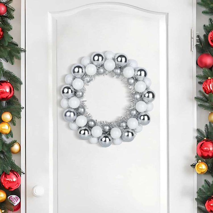 VidaXL couronnes de boules de Noël 2 pcs blanc et argent 33 x 33 x 7 cm polystyrène