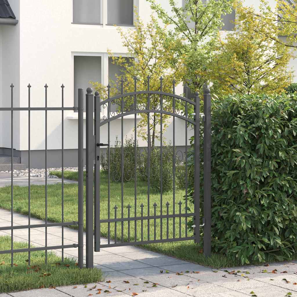 VidaXL portail de clôture avec lance en haut avec serrure gris 103 x 175 cm acier