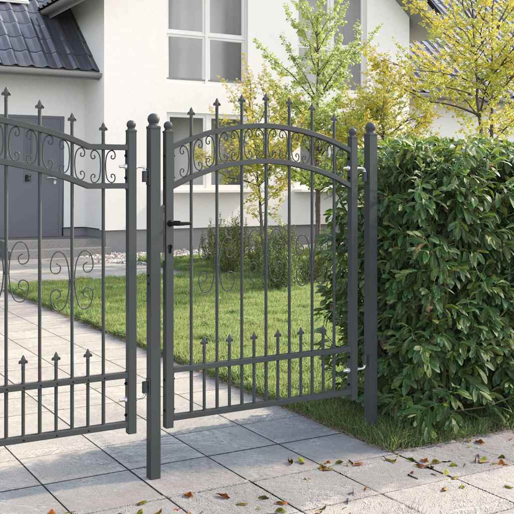 VidaXL portail de clôture avec lance en haut avec serrure gris 103 x 175 cm acier