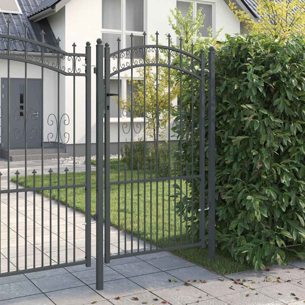 VidaXL portail de clôture avec lance en haut avec serrure gris 103 x 175 cm acier