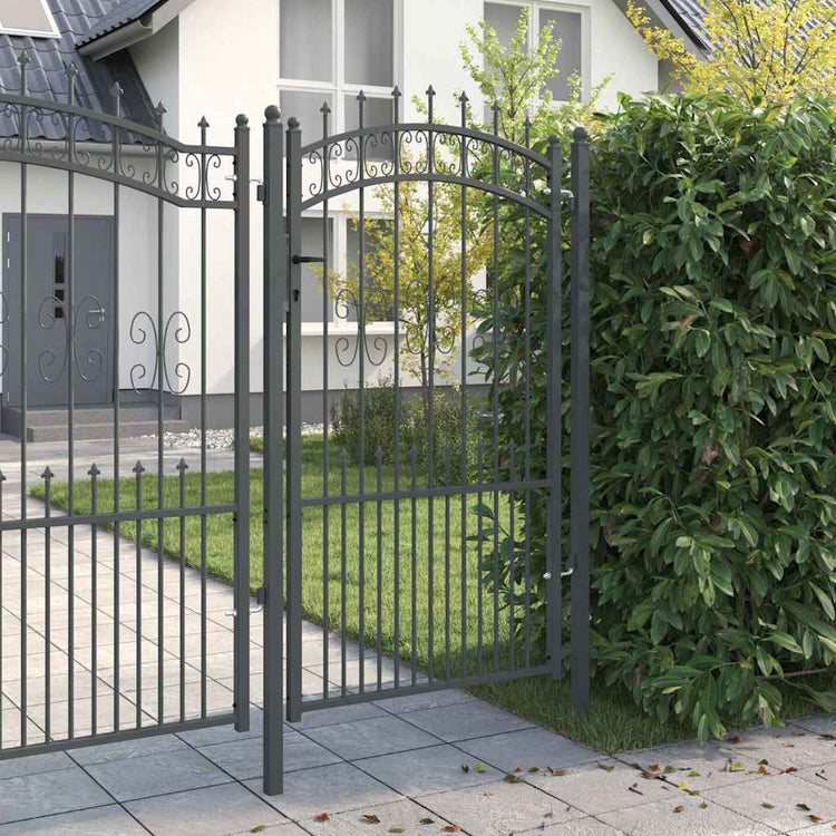 VidaXL portail de clôture avec lance en haut avec serrure gris 103 x 175 cm acier
