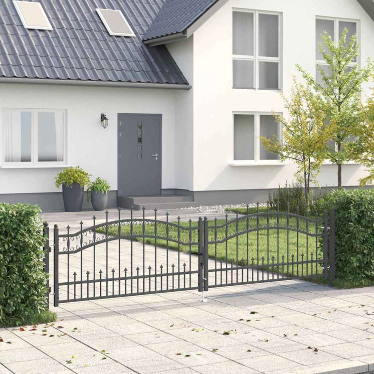 VidaXL portail de clôture avec lance en haut avec serrure gris 305 x 75 cm acier