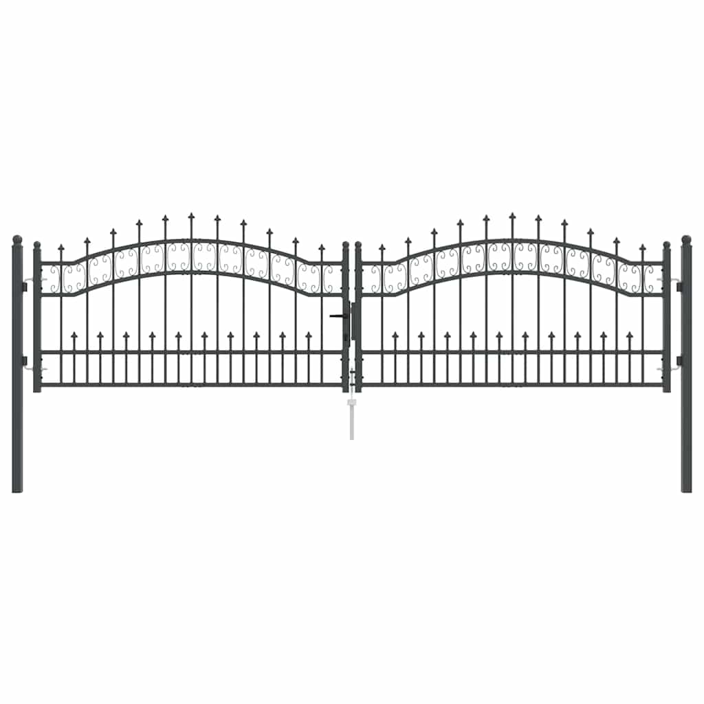 VidaXL portail de clôture avec lance en haut avec serrure gris 305 x 75 cm acier