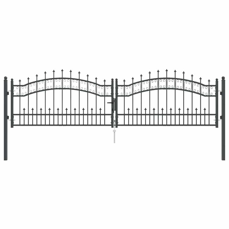 VidaXL portail de clôture avec lance en haut avec serrure gris 305 x 75 cm acier