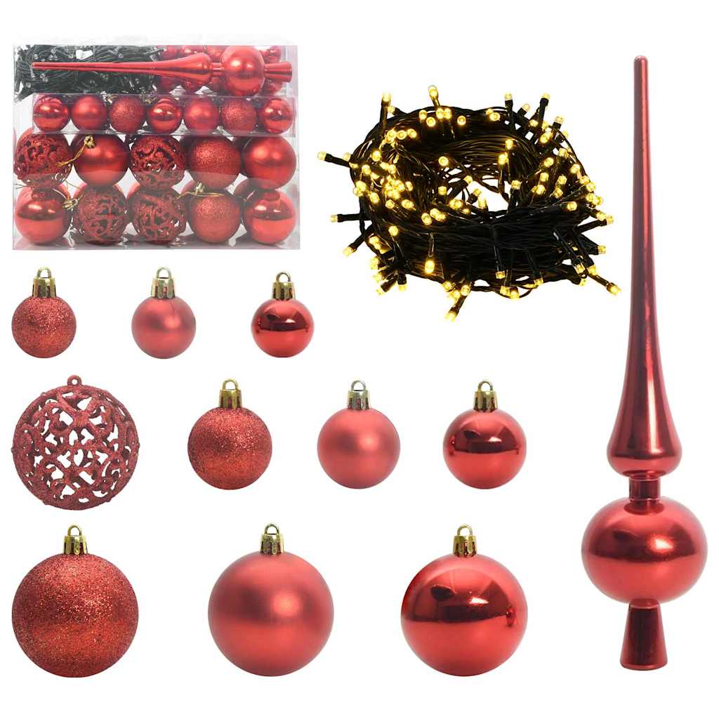 VidaXL ensemble de boules de Noël avec 150 LED 61 pcs en plastique rouge