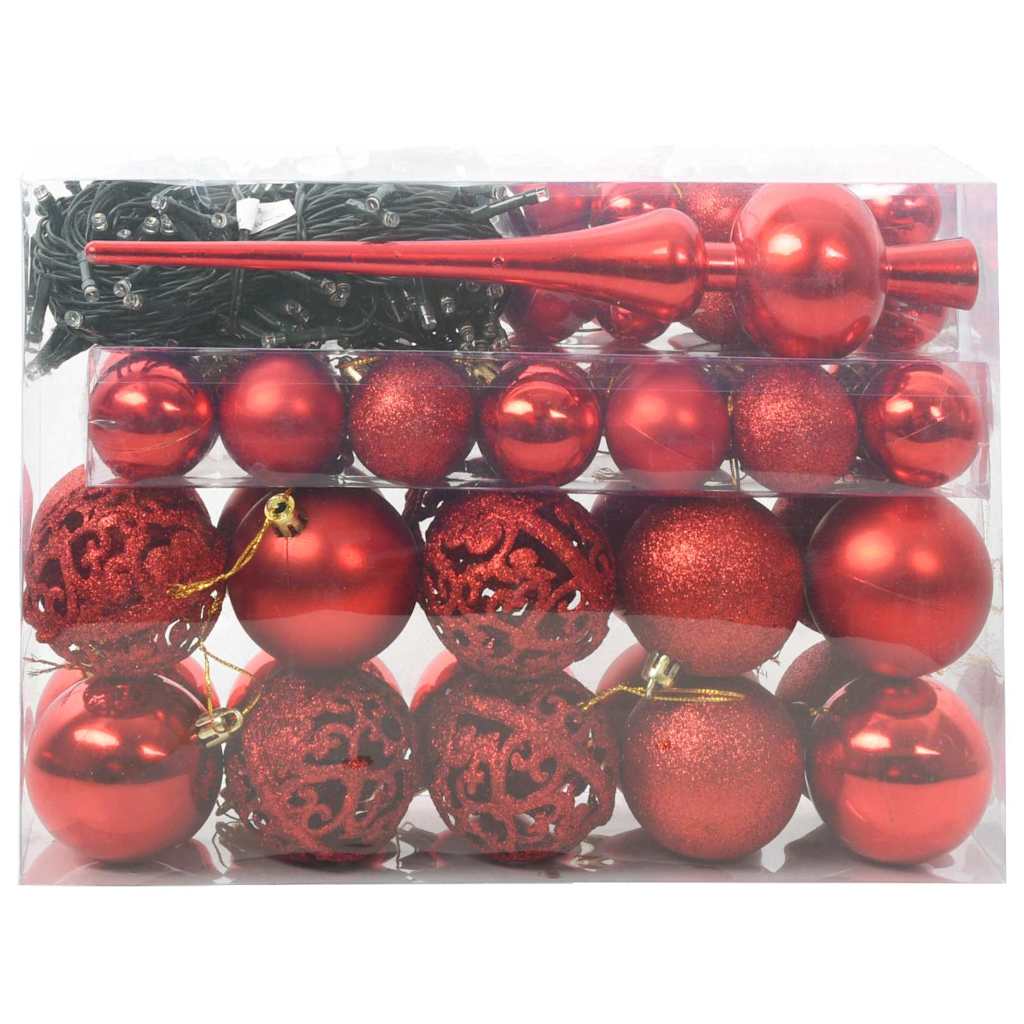 VidaXL ensemble de boules de Noël avec 150 LED 61 pcs en plastique rouge
